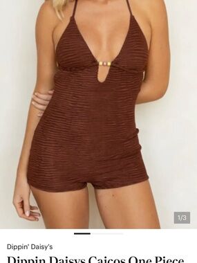 Dippin' Daisy's Chocolate Brown Ribbed Halter One-Piece worn once